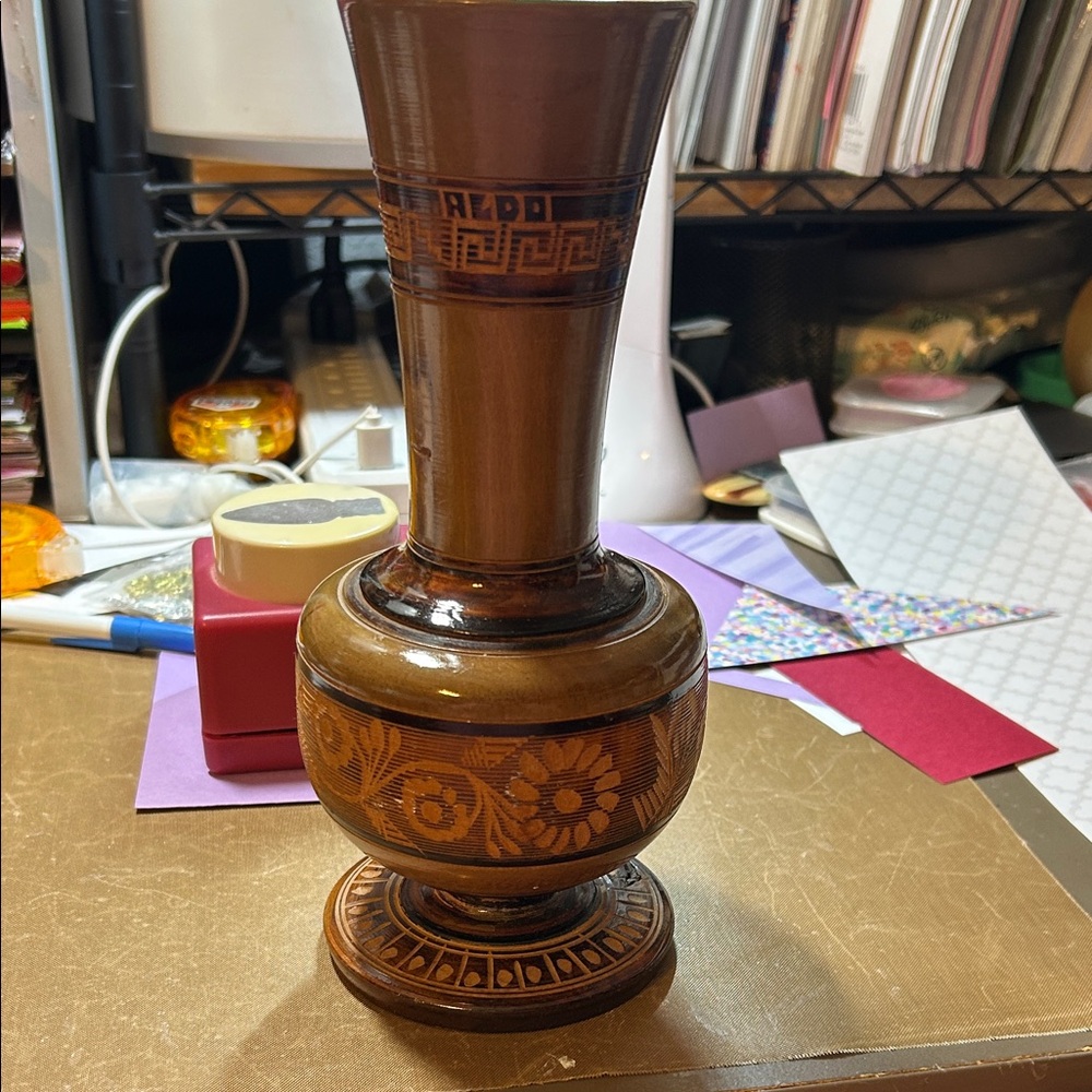 Artisan Carved Brown Vase -Marco Aldo